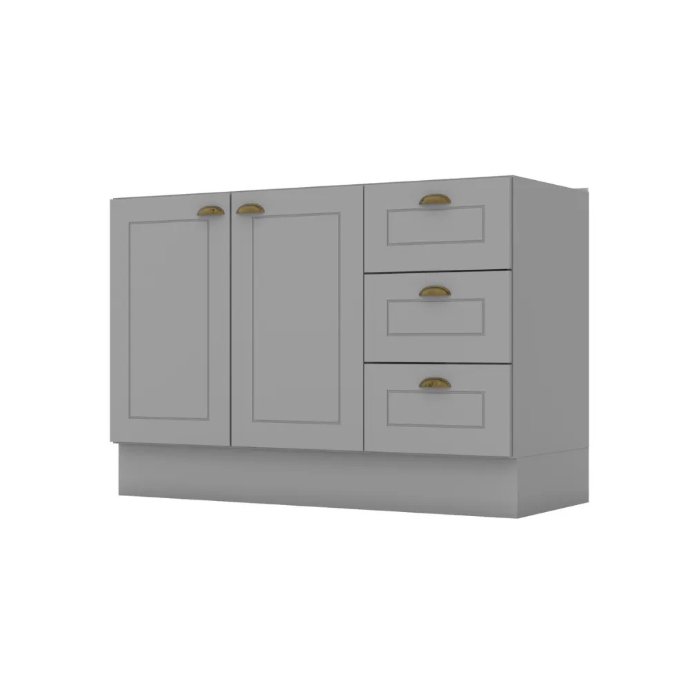 imagem de Balcão 120cm 2 Portas 3 Gavetas (sem Tampo) Americana Henn - Cinza